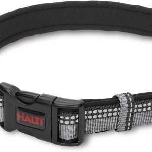 HALTI Comfort Collar – Nylon and Neoprene-Padded Comfy Dog Collar, Reflective, Easy to Fit & Use. Colorful two-tone design, Suitable for Medium Dogs and Puppies (Size M, Black)